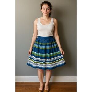Garnet Hill Florence Bridges Striped Pleated Skirt